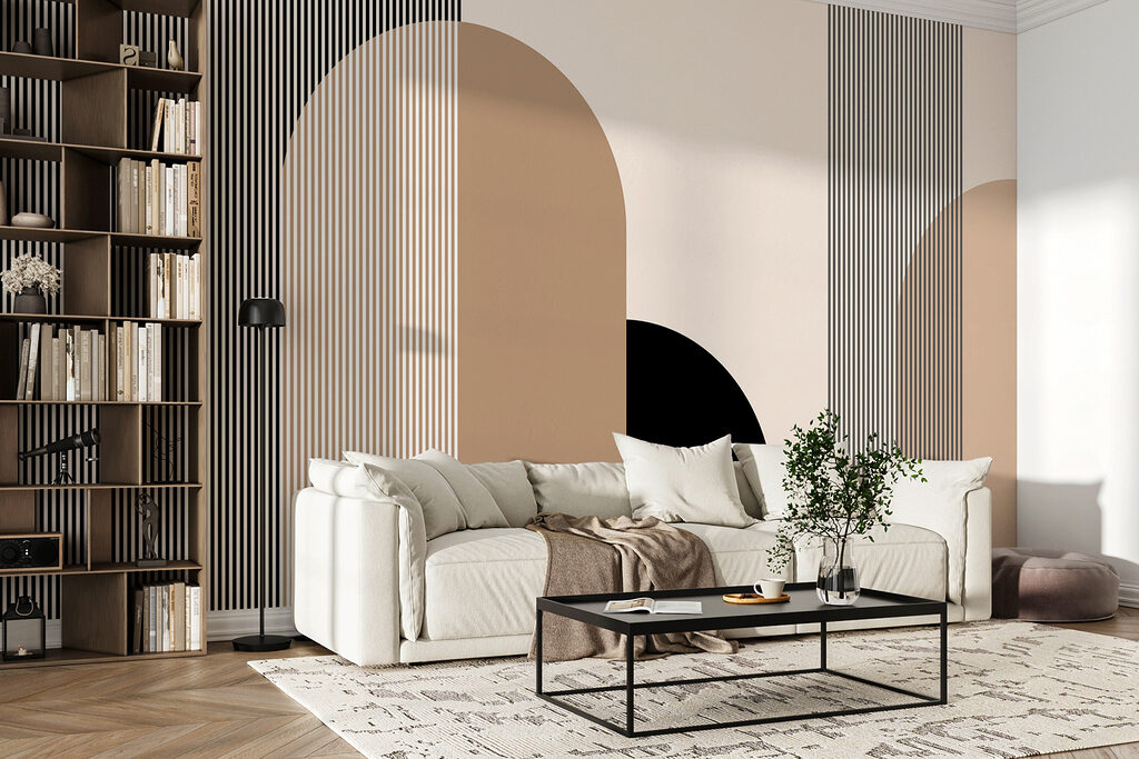 Arches et fines rayures dans un intérieur