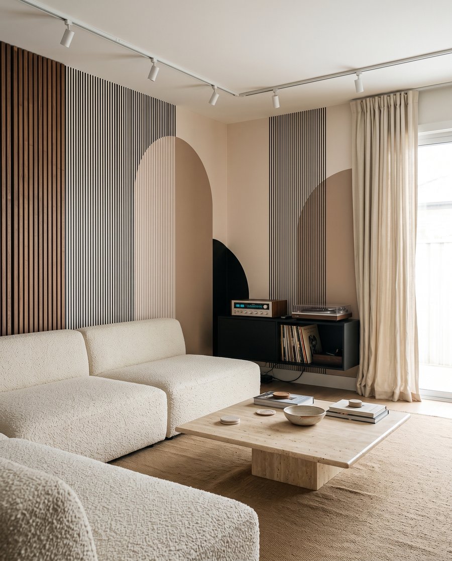 Arches et fines rayures dans un intérieur