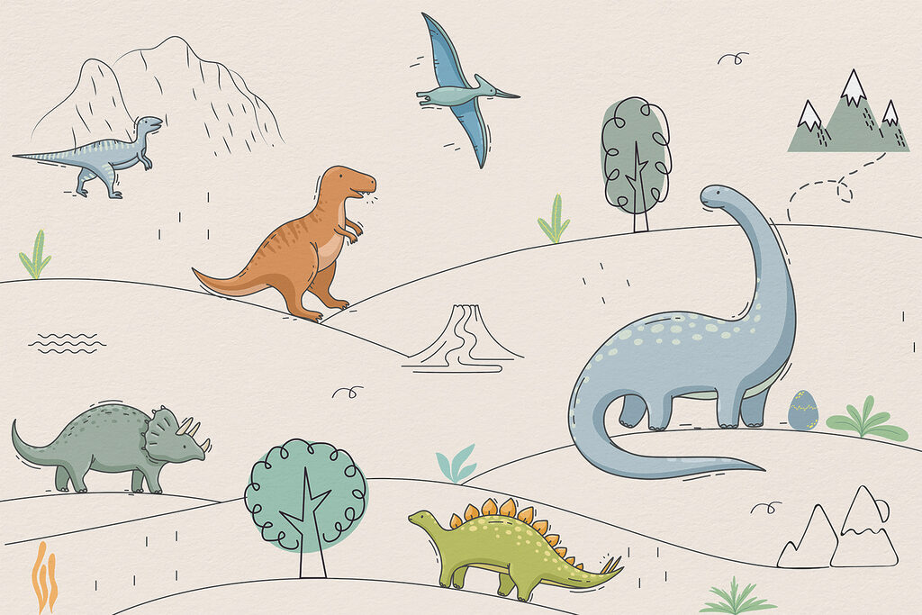 Dinosaures et montagnes — motif complet