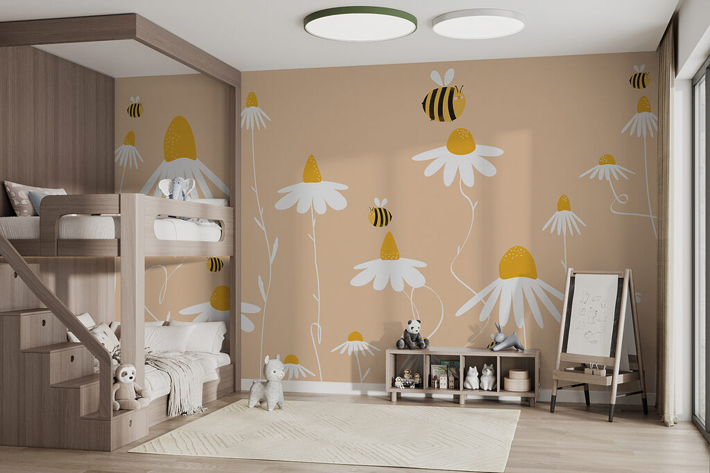 Abeilles et fleurs blanches dans un intérieur