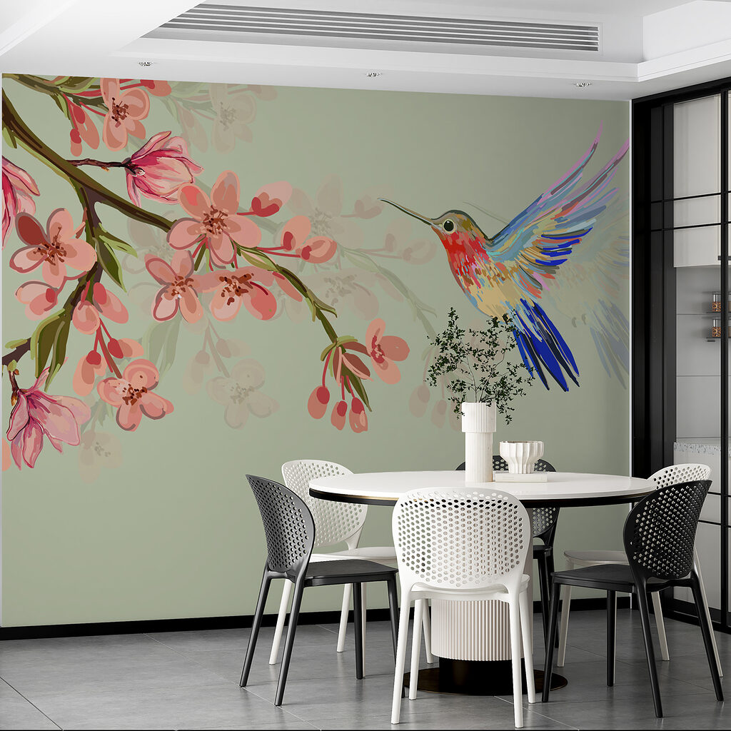 Colibri et branche fleurie — intérieur 3
