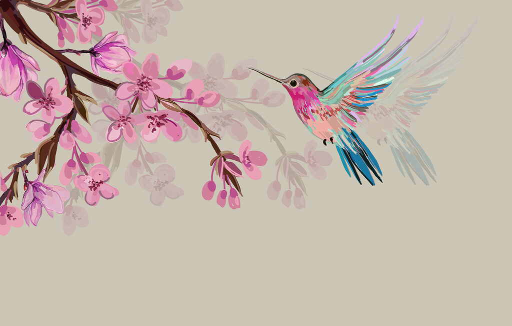 Colibri et branche fleurie — motif complet