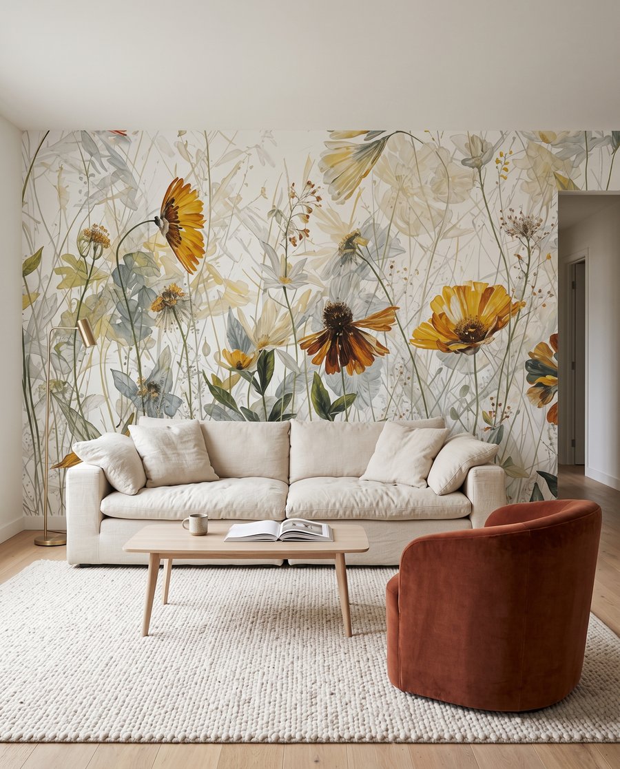 Fleurs jaunes à contre-jour dans un intérieur