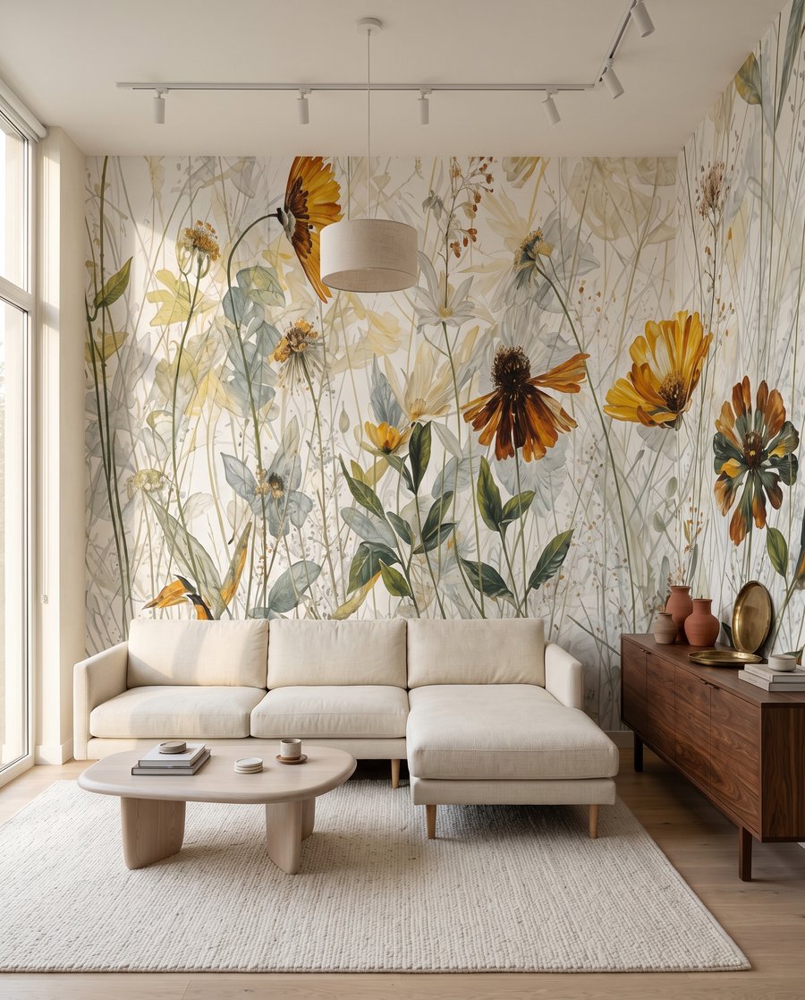 Fleurs jaunes à contre-jour dans un intérieur