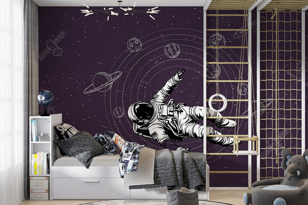 Astronaute entre les orbites dans un intérieur