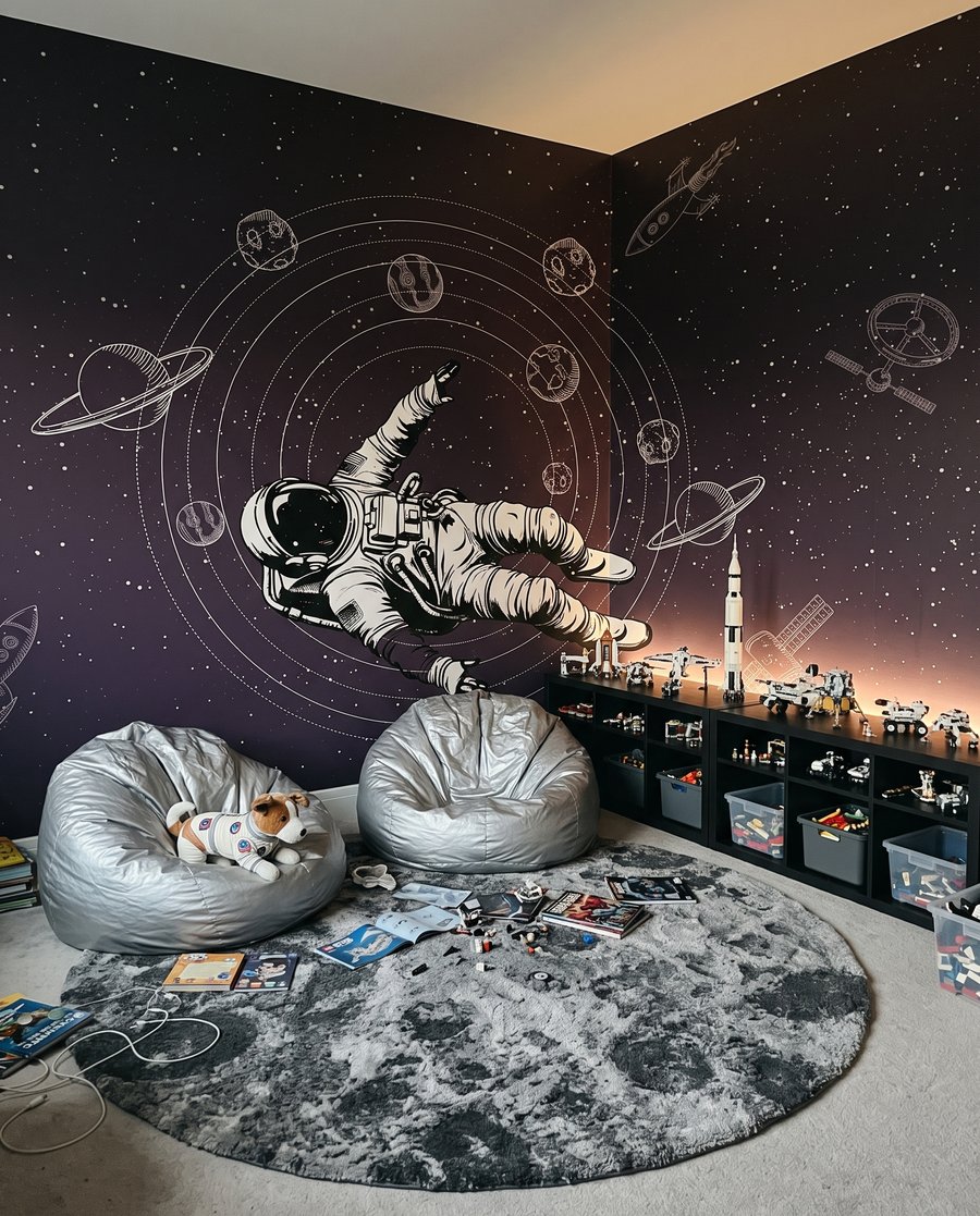 Astronaute entre les orbites dans un intérieur