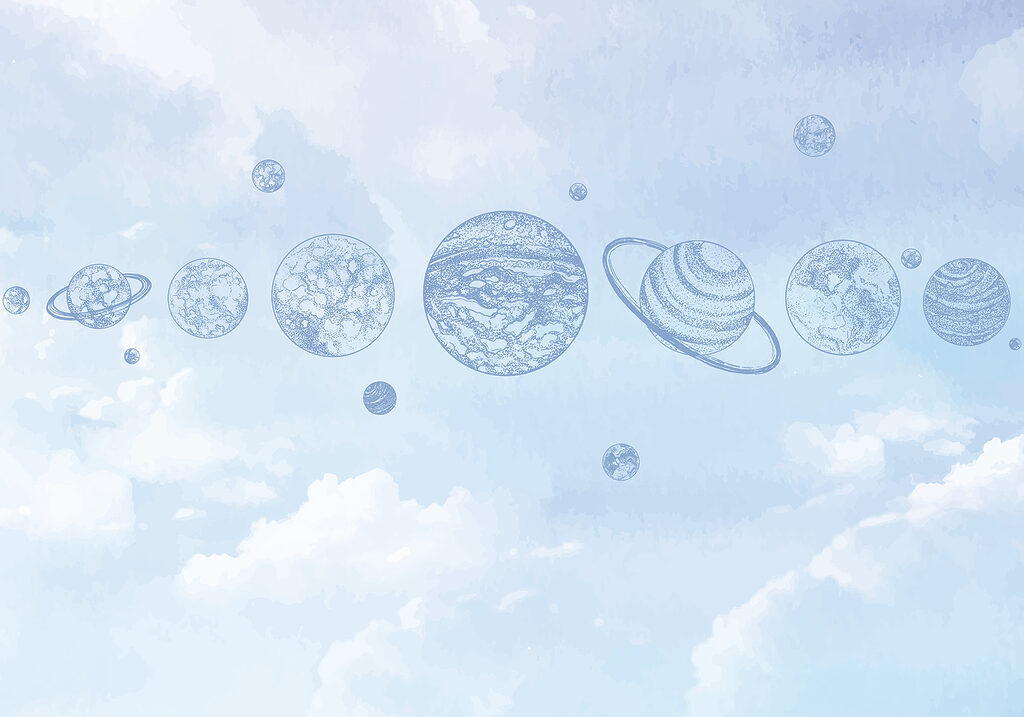 Planètes dans le ciel — motif complet