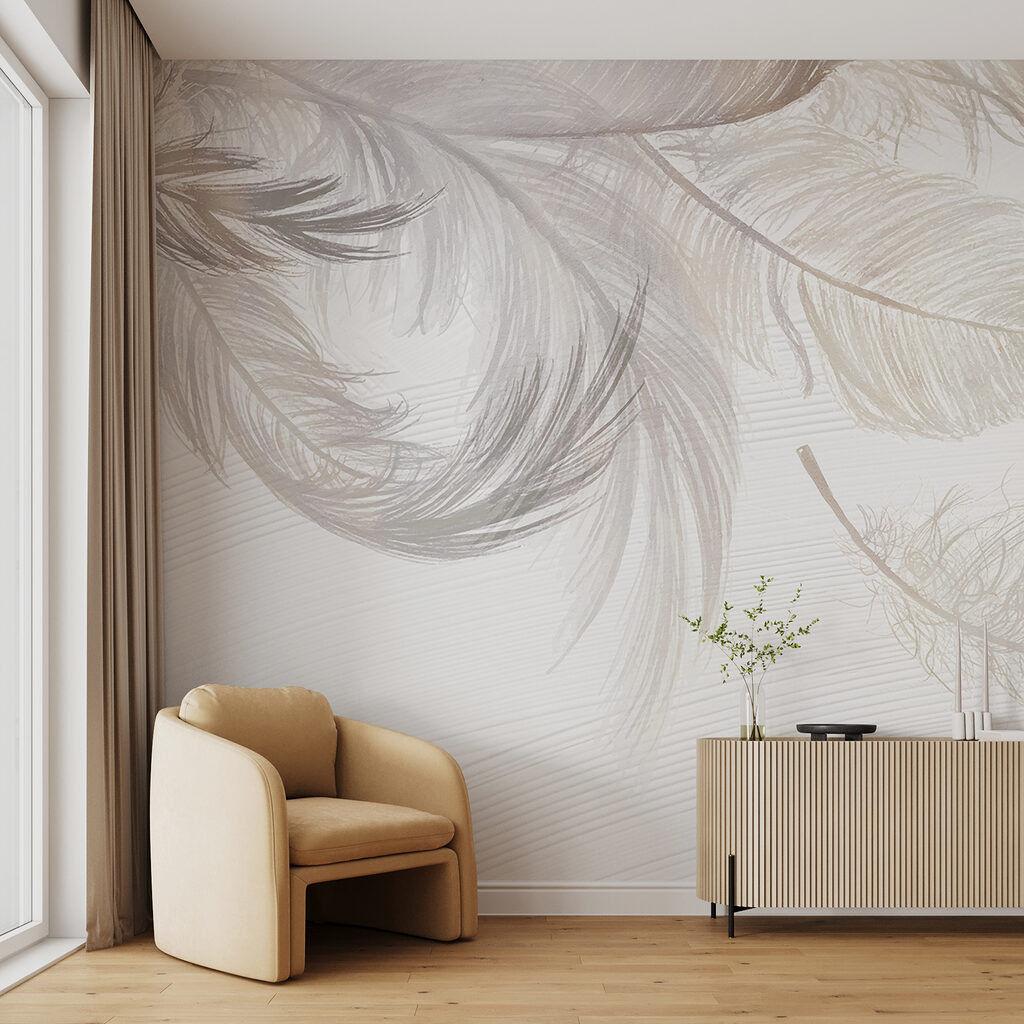 Plumes blanches en suspens dans un intérieur