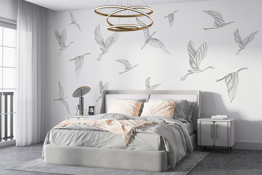 Grues en traits fins dans un intérieur