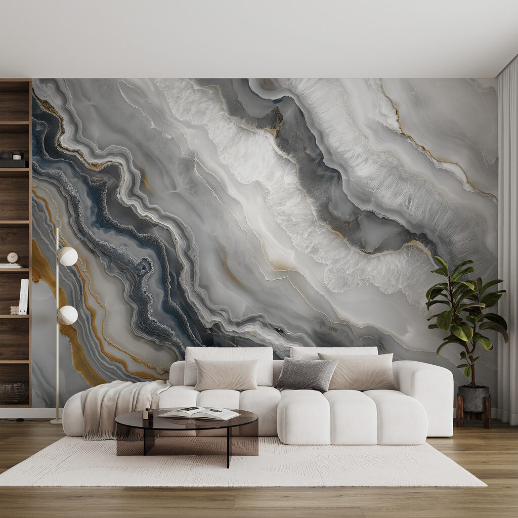 Flots gris bordés d’or dans un intérieur
