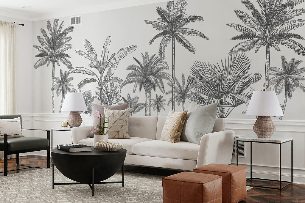 Palmeraie à l’encre noire dans un intérieur