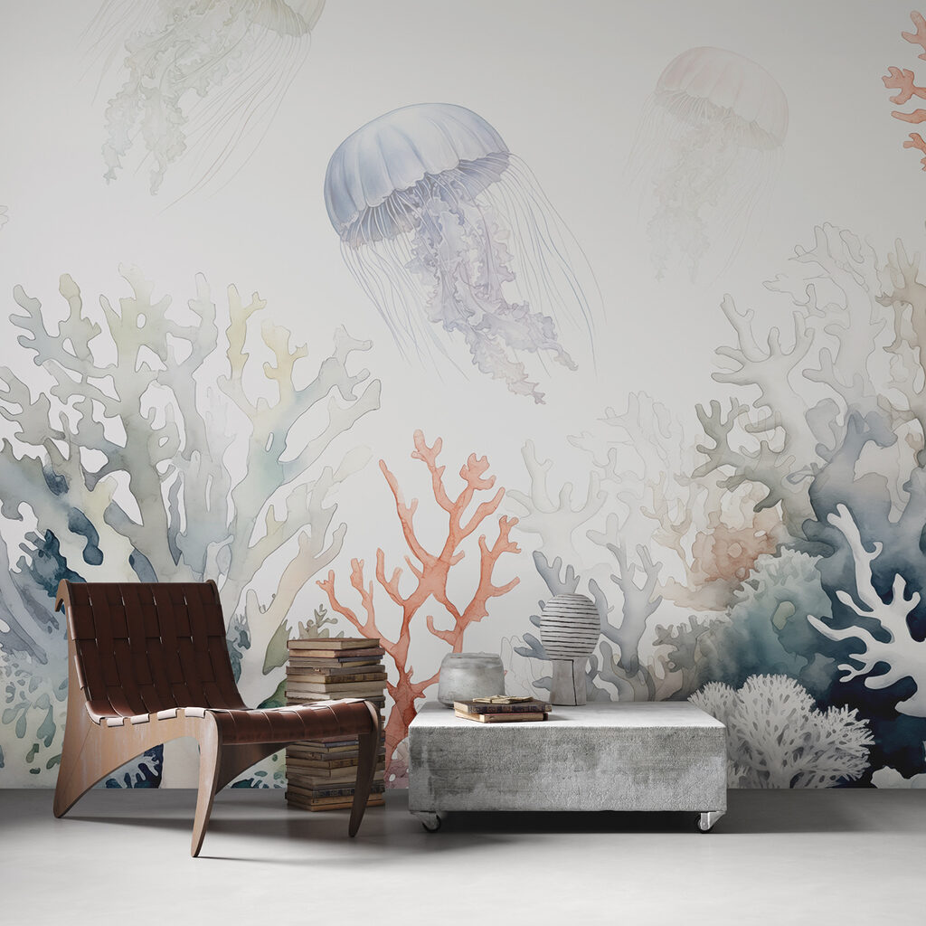 Méduse et corail pâle dans un intérieur