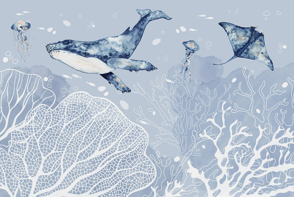Baleine au-dessus des coraux — motif complet