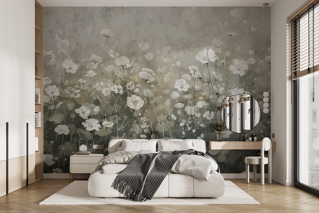 Fleurs blanches au crépuscule dans un intérieur