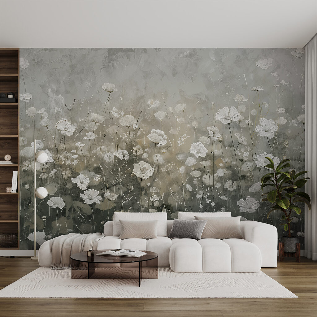 Fleurs blanches au crépuscule dans un intérieur