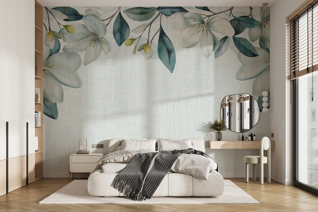 Fleurs sur motif tissé dans un intérieur