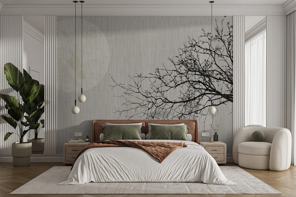 Lune et branche d’hiver dans un intérieur