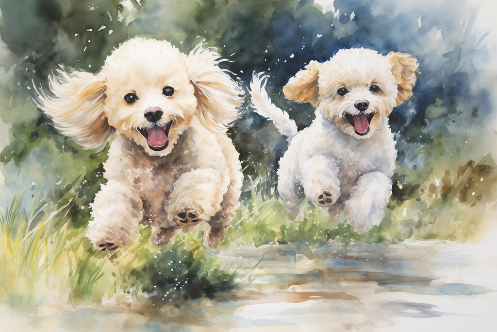 Deux chiens bondissants — motif complet