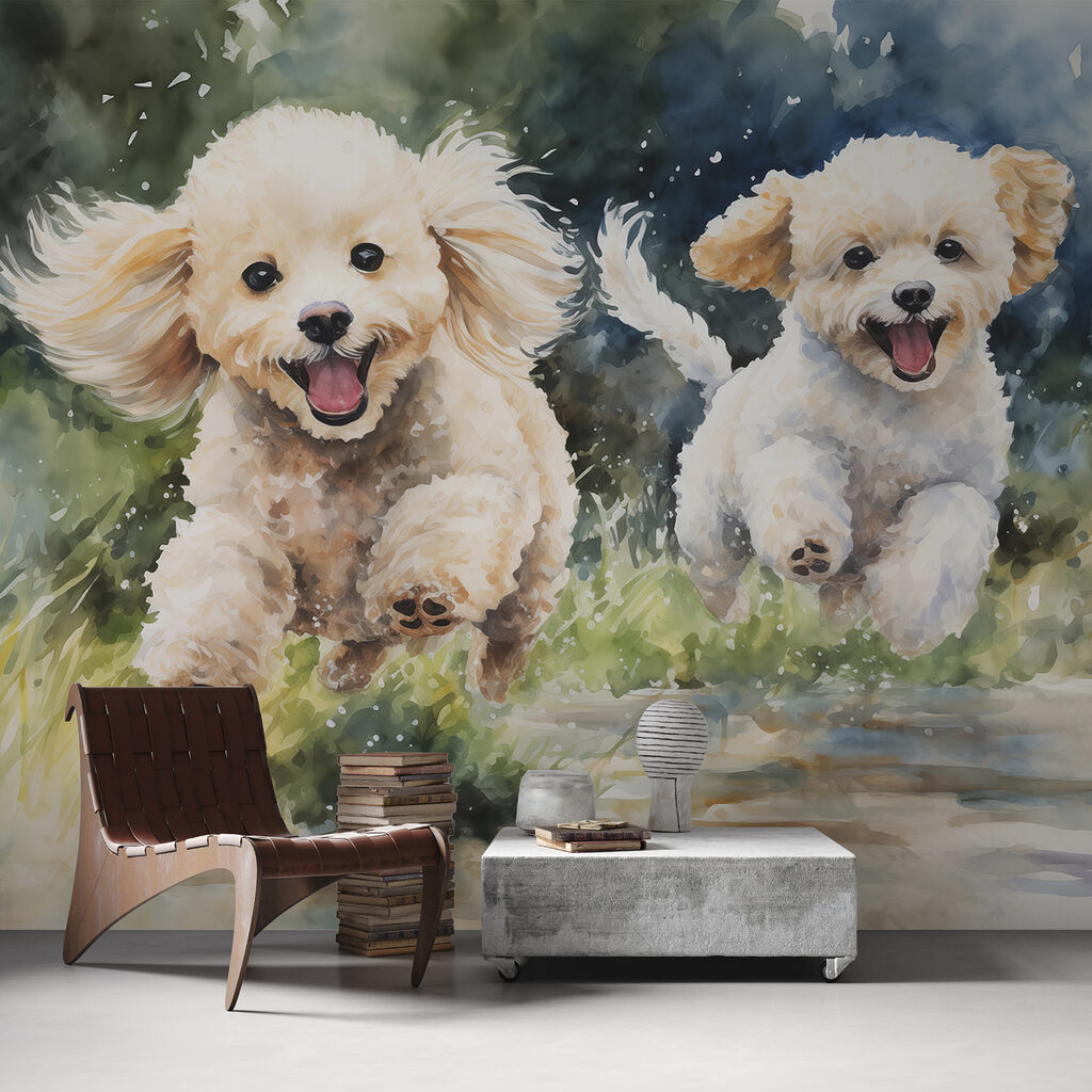 Deux chiens bondissants — intérieur 2
