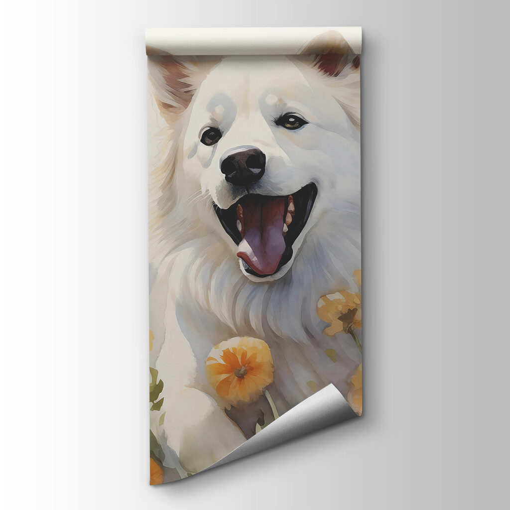 Chien blanc et papillons — vue du produit