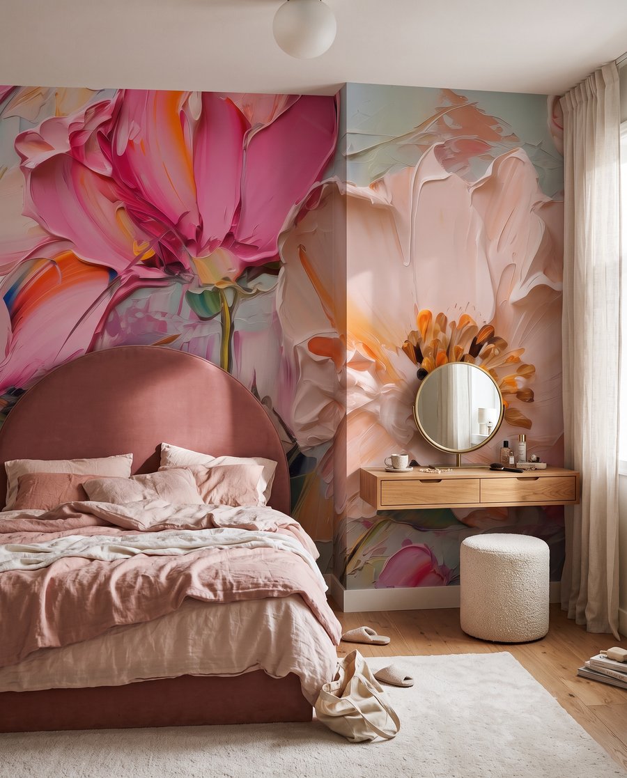 Fleurs roses au pinceau dans un intérieur