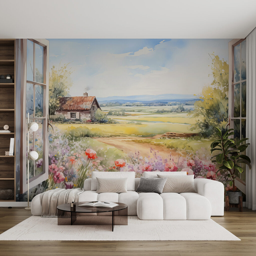Fenêtre sur la campagne dans un intérieur