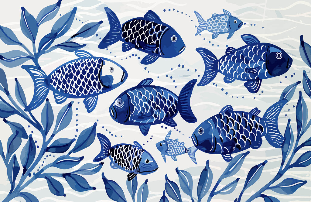 Banc de poissons bleus — motif complet