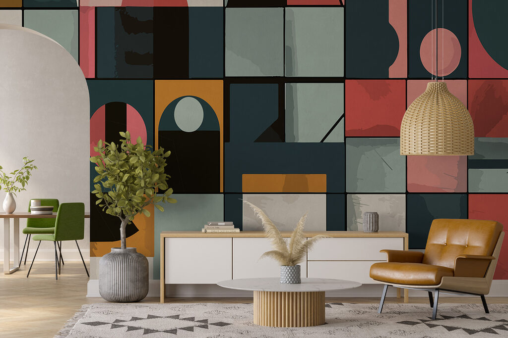 Jeu de formes colorées dans un intérieur