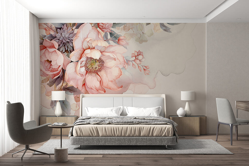 Roses sur beige doux dans un intérieur