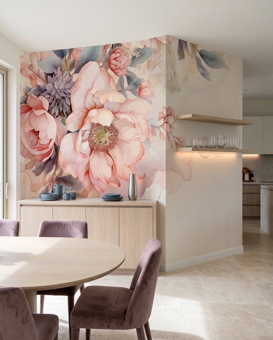 Roses sur beige doux dans un intérieur