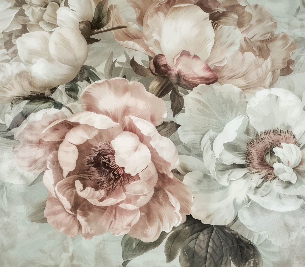 Fleurs vieux rose — motif complet