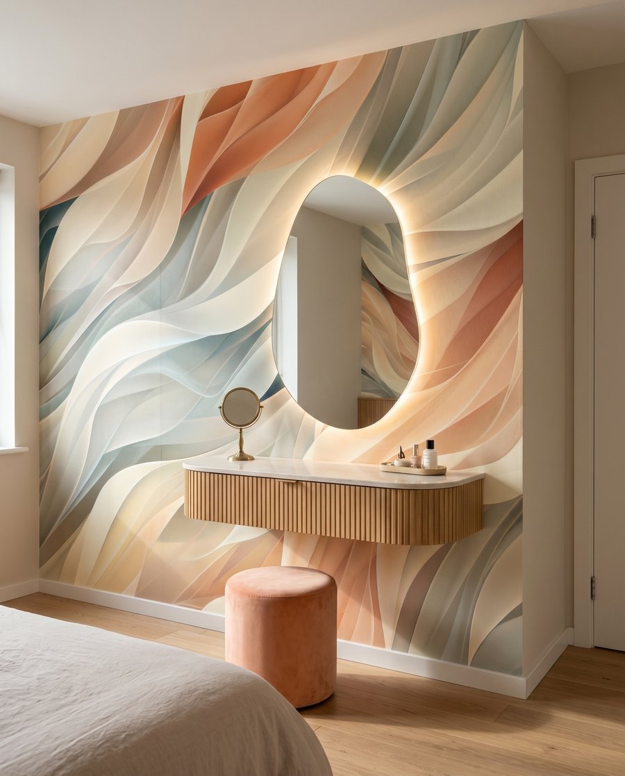 Vagues pastel en éventail dans un intérieur