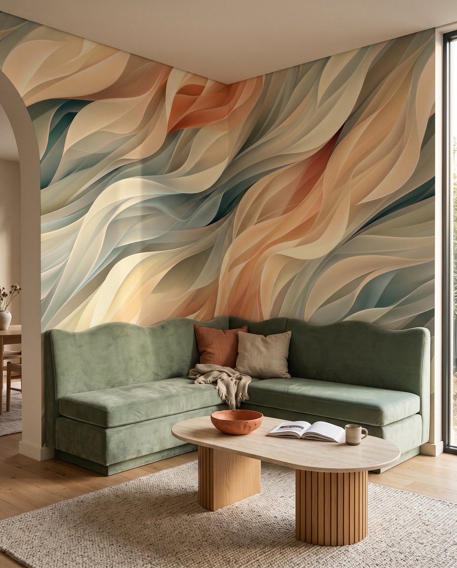 Vagues pastel en éventail dans un intérieur