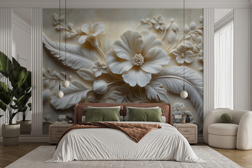 Fleurs et plumes blanches dans un intérieur