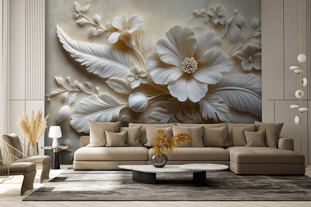 Fleurs et plumes blanches dans un intérieur