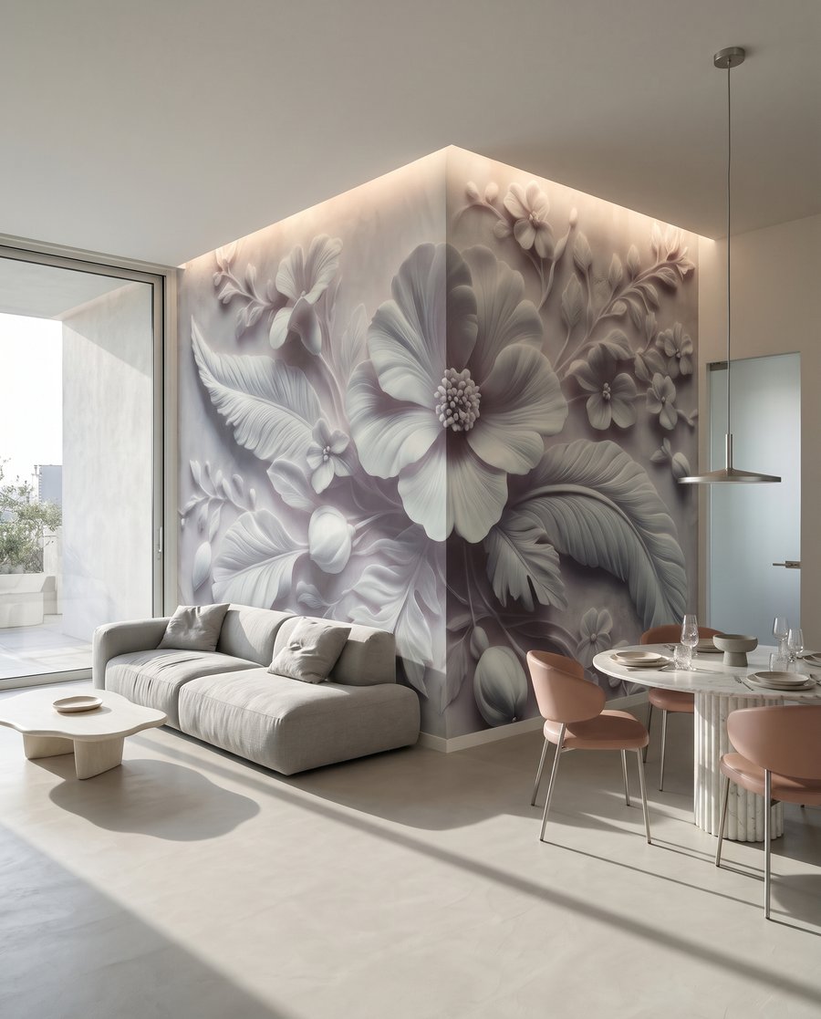 Fleurs et plumes blanches — intérieur 3