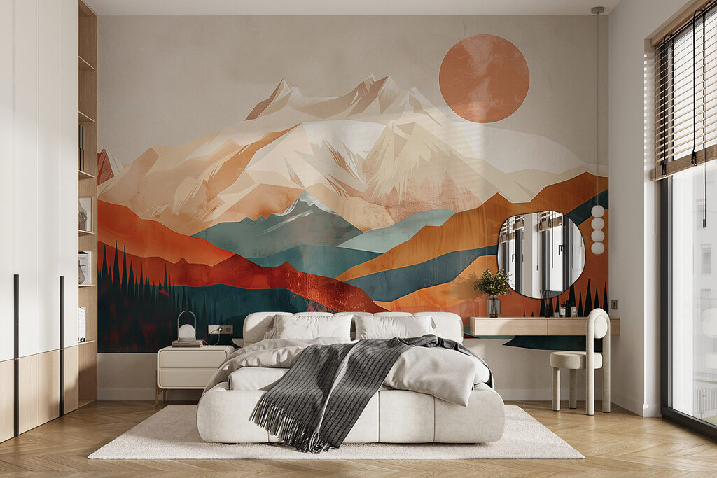 Sommets au soleil cuivré dans un intérieur