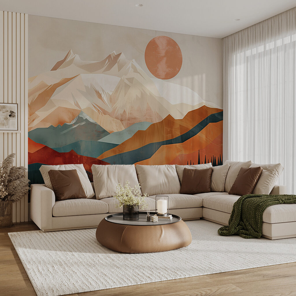 Sommets au soleil cuivré dans un intérieur