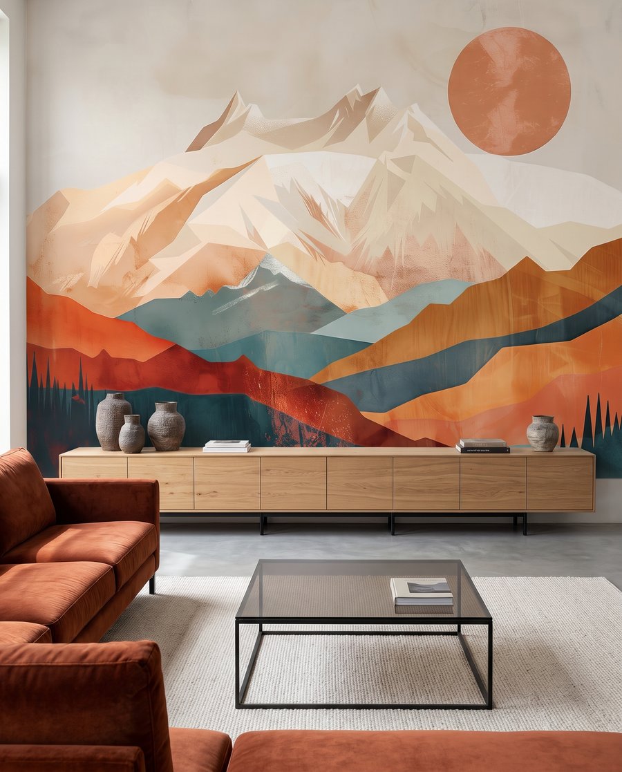 Sommets au soleil cuivré dans un intérieur