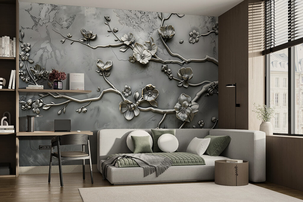 Fleurs aux liserés brillants dans un intérieur