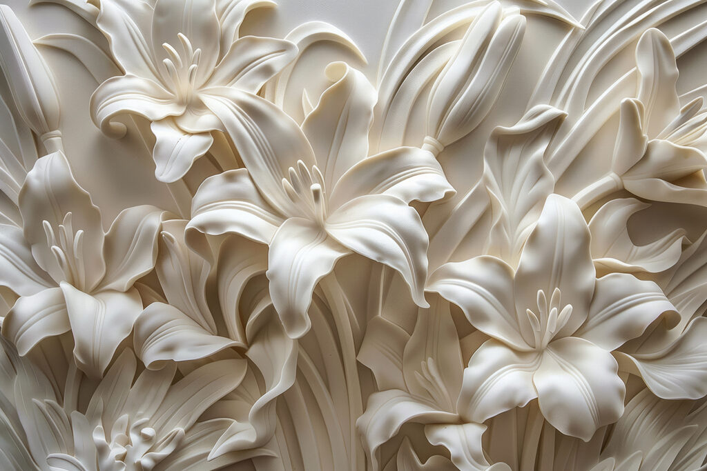 Fleurs blanches et ombres — motif complet