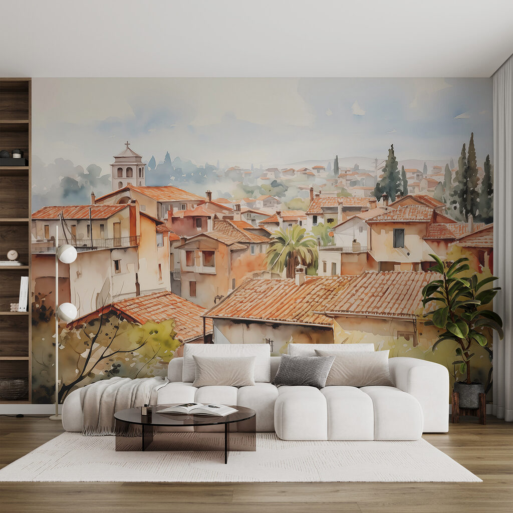 Toits à l’aquarelle dans un intérieur