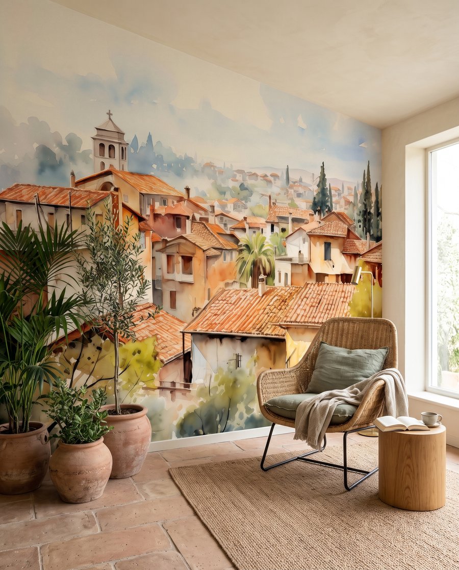 Toits à l’aquarelle dans un intérieur
