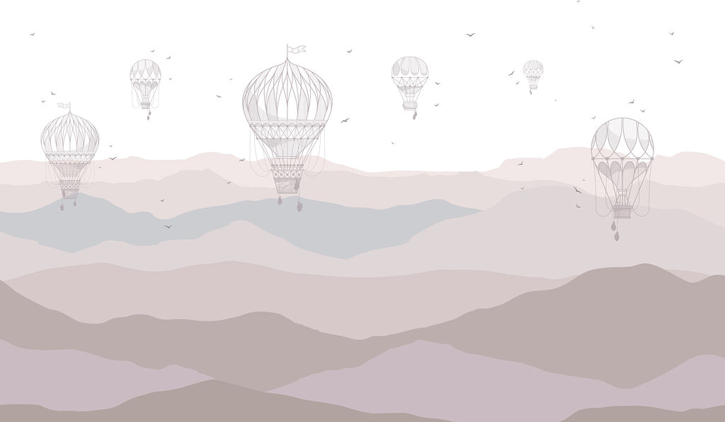 Montgolfières au-dessus des collines — motif complet