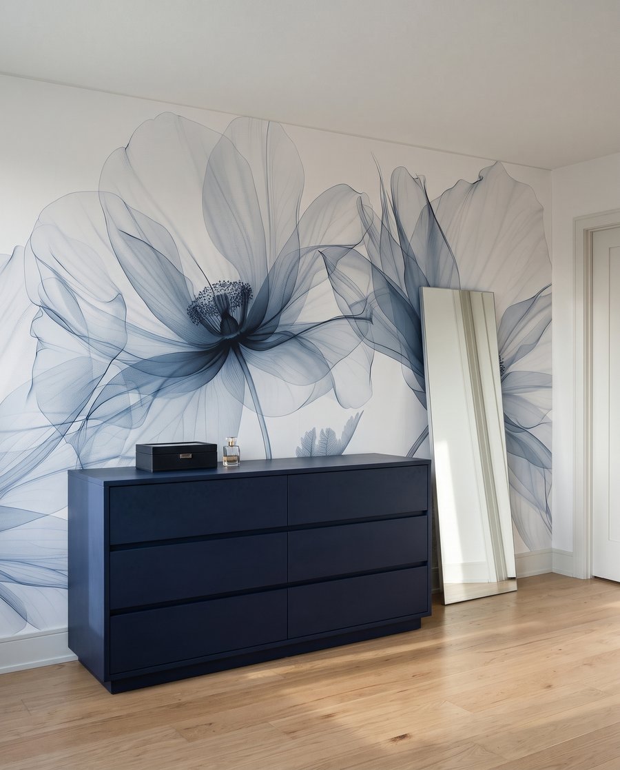 Trois fleurs lumineuses dans un intérieur