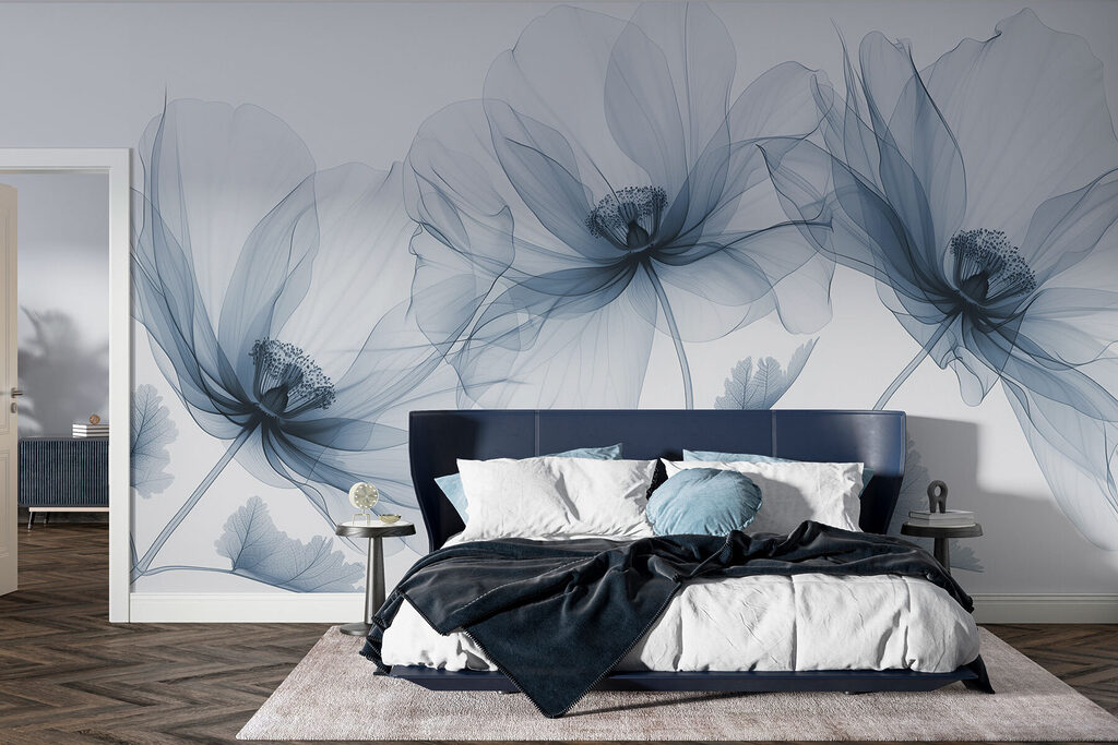 Trois fleurs lumineuses dans un intérieur