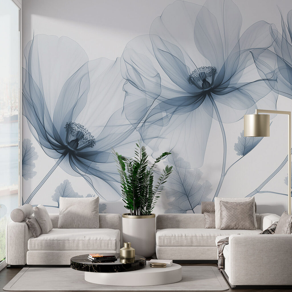 Trois fleurs lumineuses dans un intérieur