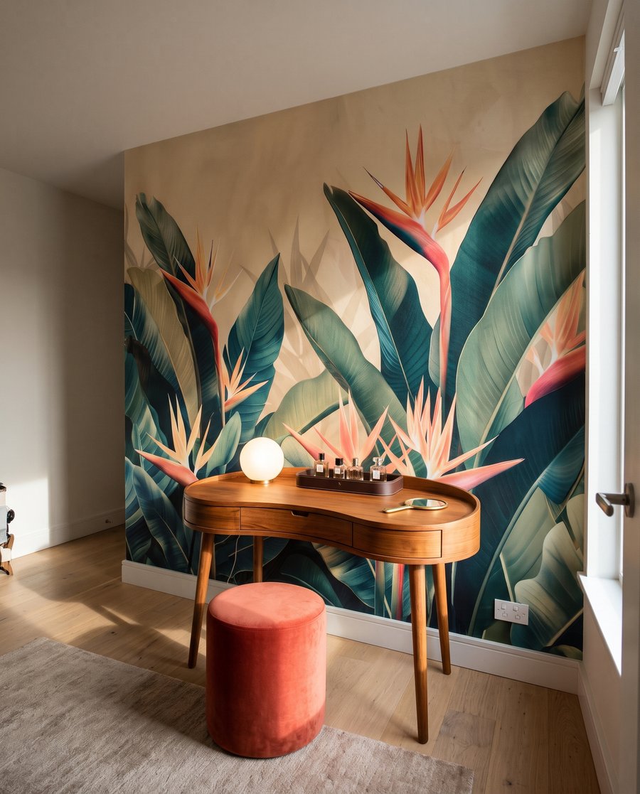 Strélitzias et feuilles sombres — intérieur 3