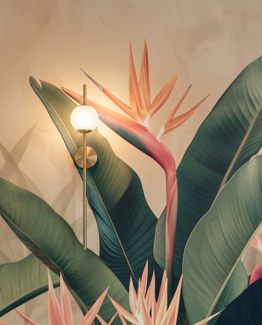 Strélitzias et feuilles sombres — détail