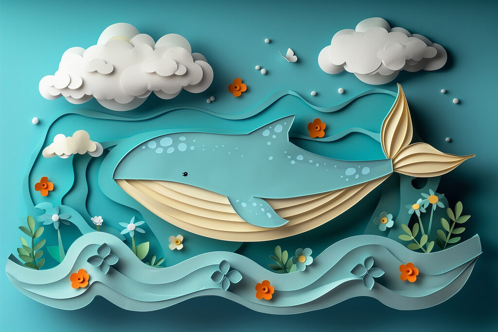 Baleine façon papier découpé — motif complet